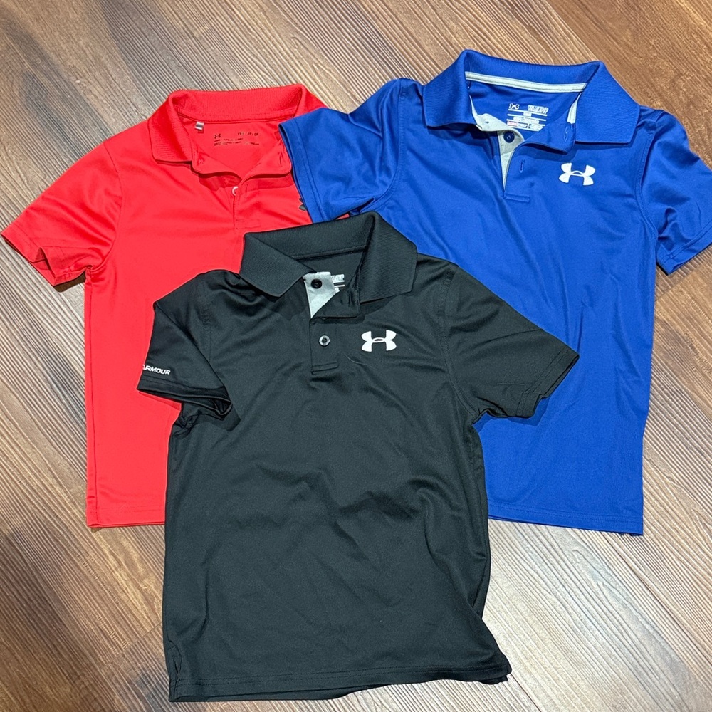 Under Armour Kids Polo Trio - Vibrant Coral, Classic Black, Bold Blue